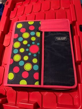 Five Star Zip Around 3 Ring Binder Pink Polka Dot Organizer Storage Pockets
